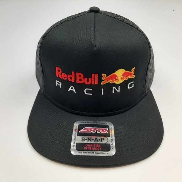 Red Bull Racing Embroidered Flat Bill Snapback Mesh Hat Cap Black F1 Formula Y2K - Picture 8 of 9